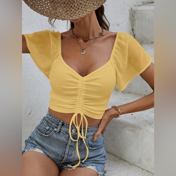 SHEIN Tops - Shein Drawstring Flutter Sleeve‎ Top